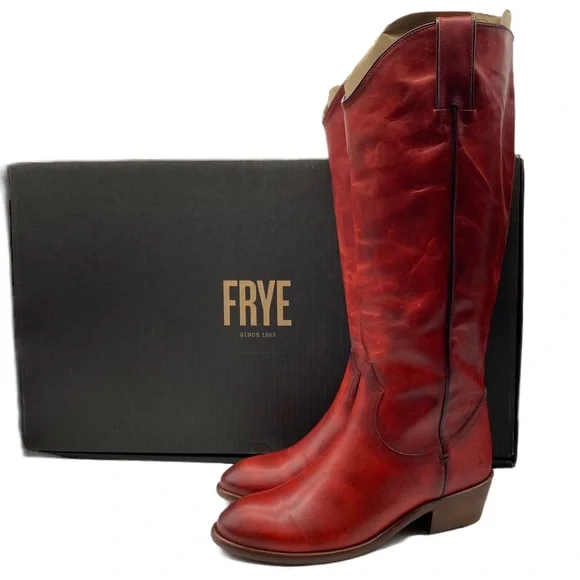 NEW Frye Carson Leather Pull On Heeled Tall Riding Boot in Crimson Red Size 6 - Picture 12 of 12